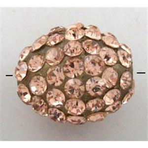 Resin bead pave rhinestone, oval, gold champagne, 10x12mm, 2mm hole
