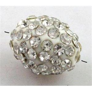 Resin bead pave rhinestone, oval, white, 10x12mm, 2mm hole