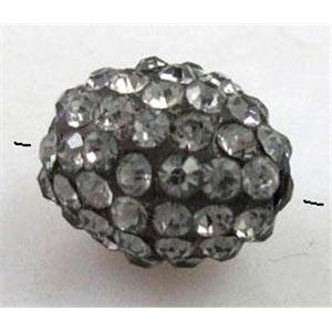 Resin bead pave rhinestone, oval, grey, 10x12mm, 2mm hole