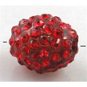 Resin bead pave rhinestone, oval, red, 10x12mm, 2mm hole