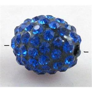 Resin bead pave rhinestone, oval, rich blue, 10x12mm, 2mm hole