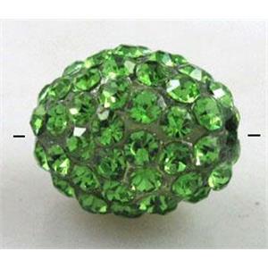 Resin bead pave rhinestone, oval, green, 10x12mm, 2mm hole