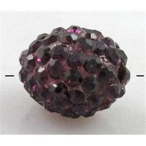 Resin bead pave rhinestone, oval, purple, 10x12mm, 2mm hole