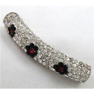 Fimo tube bead pave rhinestone, white, 10x47mm, approx 4.5mm hole