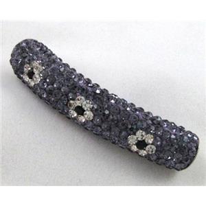 Fimo tube bead pave rhinestone, purple, 10x47mm, approx 4.5mm hole