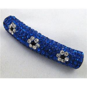 Fimo tube bead pave rhinestone, rich blue, 10x47mm, approx 4.5mm hole
