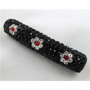 Fimo tube bead pave rhinestone, black, 10x47mm, approx 4.5mm hole