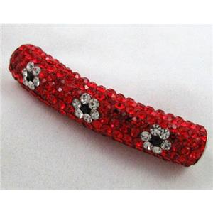 Fimo tube bead pave rhinestone, red, 10x47mm, approx 4.5mm hole