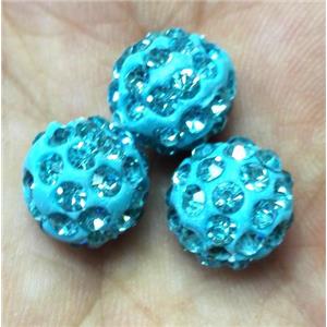 Fimo bead with rhinestone, aqua, approx 10mm dia