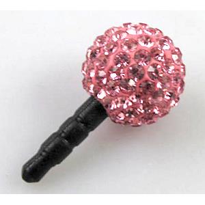 Earphone Jack Dust Cap Plug, fimo with mideast rhinestone, pink, 12mm dia, 24mm length