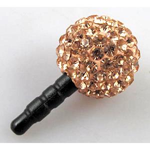Earphone Jack Dust Cap Plug, fimo with mideast rhinestone, rose gold, 10mm dia,22mm length