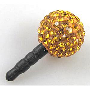 Earphone Jack Dust Cap Plug, fimo with mideast rhinestone, gold, 12mm dia, 24mm length