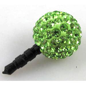 Earphone Jack Dust Cap Plug, fimo with mideast rhinestone, green, 12mm dia, 24mm length