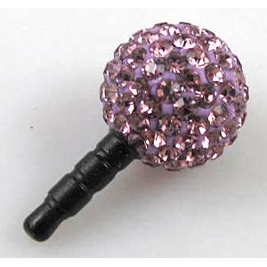 Earphone Jack Dust Cap Plug, fimo with mideast rhinestone, purple, 10mm dia,22mm length