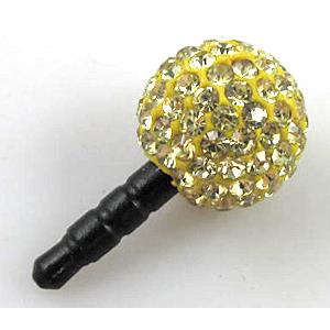 Earphone Jack Dust Cap Plug, fimo with mideast rhinestone, light gold, 12mm dia, 24mm length