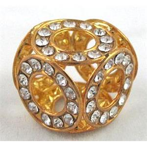 Copper Cube Beads With Rhinestone Gold Plated, 12x12x12mm, 6mm hole
