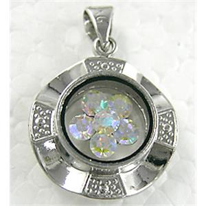 AB-Color Mideast rhinestone pendant, rotary, copper, platinum plated, 17mm dia