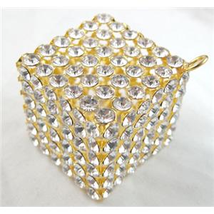 Middle East Rhinestone Pendant for earring, Cube, gold plated, approx 28x28x28mm