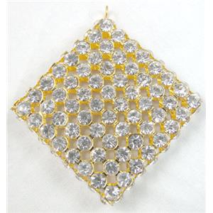 Middle East Rhinestone Pendant for earring, Square, gold plated, 38x38mm