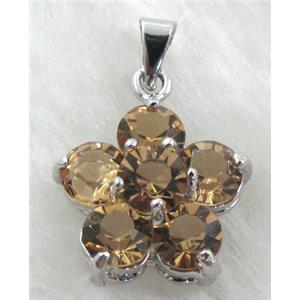 cluster Rhinestone pendant, flower, platinum plated, 18mm dia