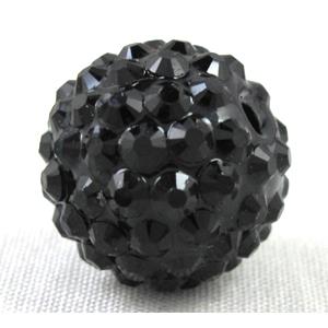 round crystal rhinestone bead, black, 18mm dia