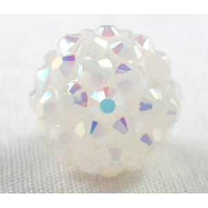 Round crystal rhinestone bead, white AB color, 18mm dia
