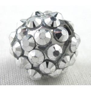 Round crystal rhinestone bead, platinum plated, 16mm dia