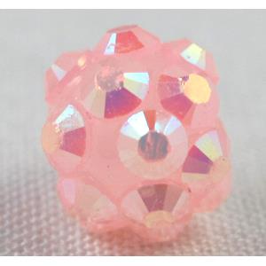 Round crystal rhinestone bead, pink AB color, 18mm dia
