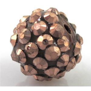 Round crystal rhinestone bead, antique copper plated, 22MM dia
