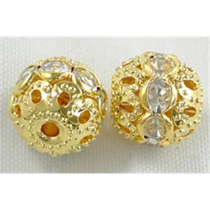 Rhinestone, copper round bead, gold, 6mm dia