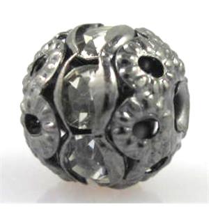 Rhinestone, round copper bead, black, 6mm dia