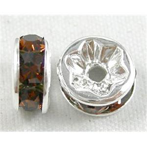 Coffee Rondelles Middle East Rhinestone Beads with Silver Plated, 12mm dia