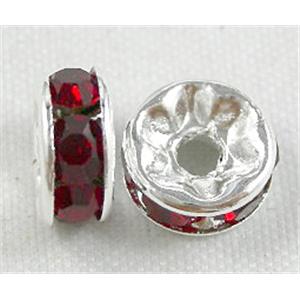 Dark Red Rondelles Middle East Rhinestone Beads with Silver Plated, 10mm dia