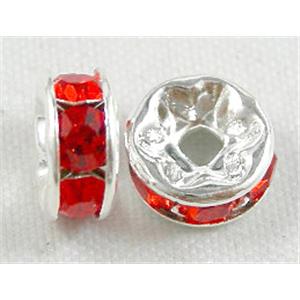 Red Rondelles  Middle East Rhinestone Beads with Silver Plated, 6mm dia