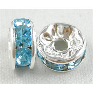Blue Rondelles Middle East Rhinestone Beads with Silver Plated, 4mm dia