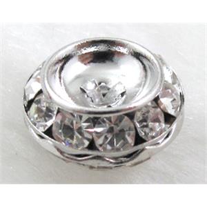 Clear Rondelles Middle East Rhinestone Beads with Platinum Plated, Nickel free, 15mm dia, 7mm thick