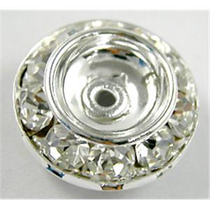 clear Middle East Rhinestone Beads, rondelle, silver plated, 13mm dia,6.5mm thick