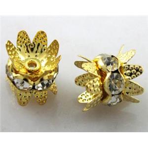 Rondelle Mideast Rhinestone Beads with bead-cap, gold plated, 10mm dia