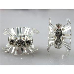 Rondelle Mideast Rhinestone Beads with bead-cap, silver plated, 10mm dia
