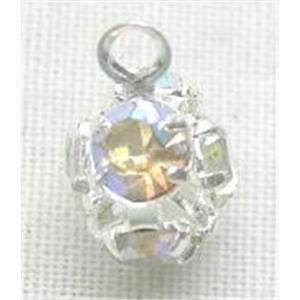 AB-Color Middle East Rhinestone Pendant, round ball, silver plated, 6mm dia