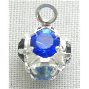deep-blue Middle East Rhinestone Pendant, round ball, silver plated, 6mm dia