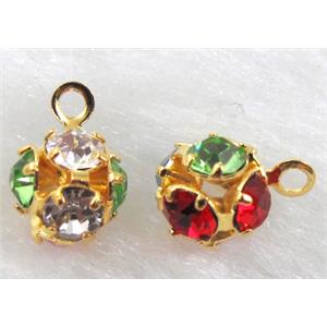 Colorful Round Ball Middle East Rhinestone Pendant Beads, 6mm dia, gold plated