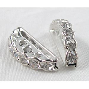 Clear Middle East Rhinestone Beads, Nickel Free, Platinum Plated, 7x18mm, 3 hole