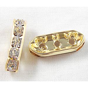 gold plated clear middle-east Rhinestone Beads, nickel free, 6x21mm, 3 holes
