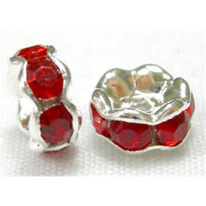 Red Rondelle Middle East Rhinestone Beads, silver plated, 7mm dia