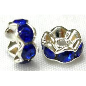 Cobalt Rondelle Middle East Rhinestone Beads, silver plated, 8mm dia