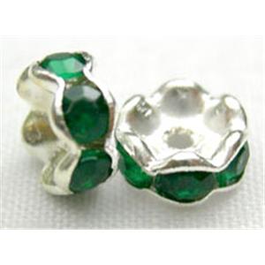 Green Rondelle Middle East Rhinestone Beads, silver plated, 12mm dia