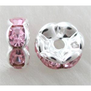 Pink Rondelles Middle East Rhinestone Beads, silver plated, 12mm dia