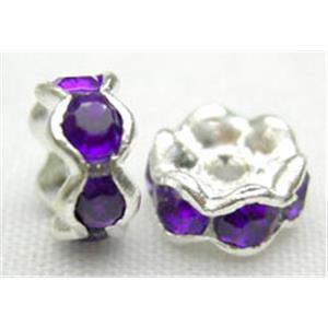 Purple Rondelle Middle East Rhinestone Beads, silver plated, 7mm dia