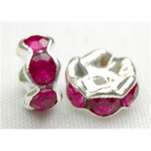 Rondelle Middle East Rhinestone Beads, hotpink, silver plated, 10mm dia